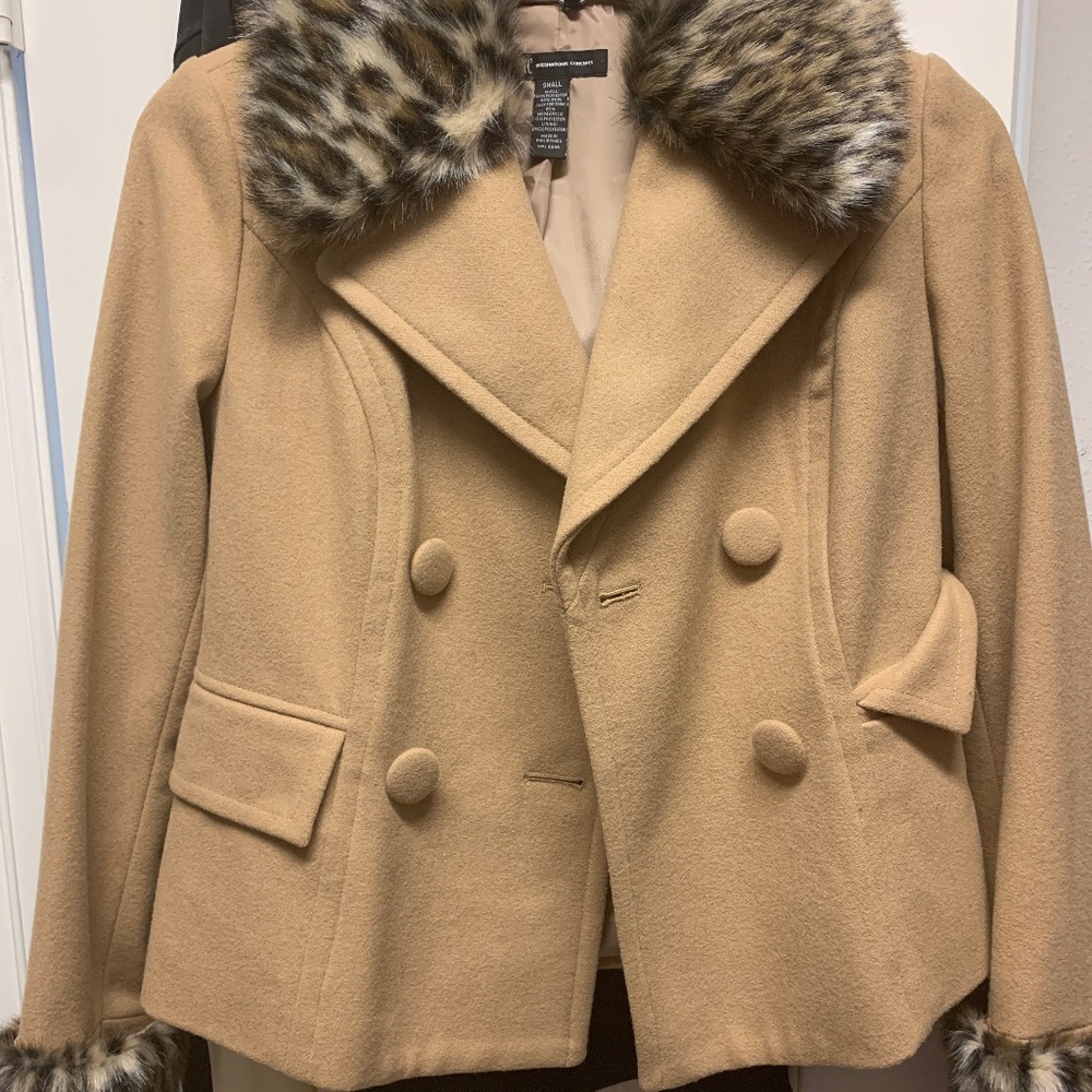 Wool blend jacket with fur trim from Macys. New with tags!